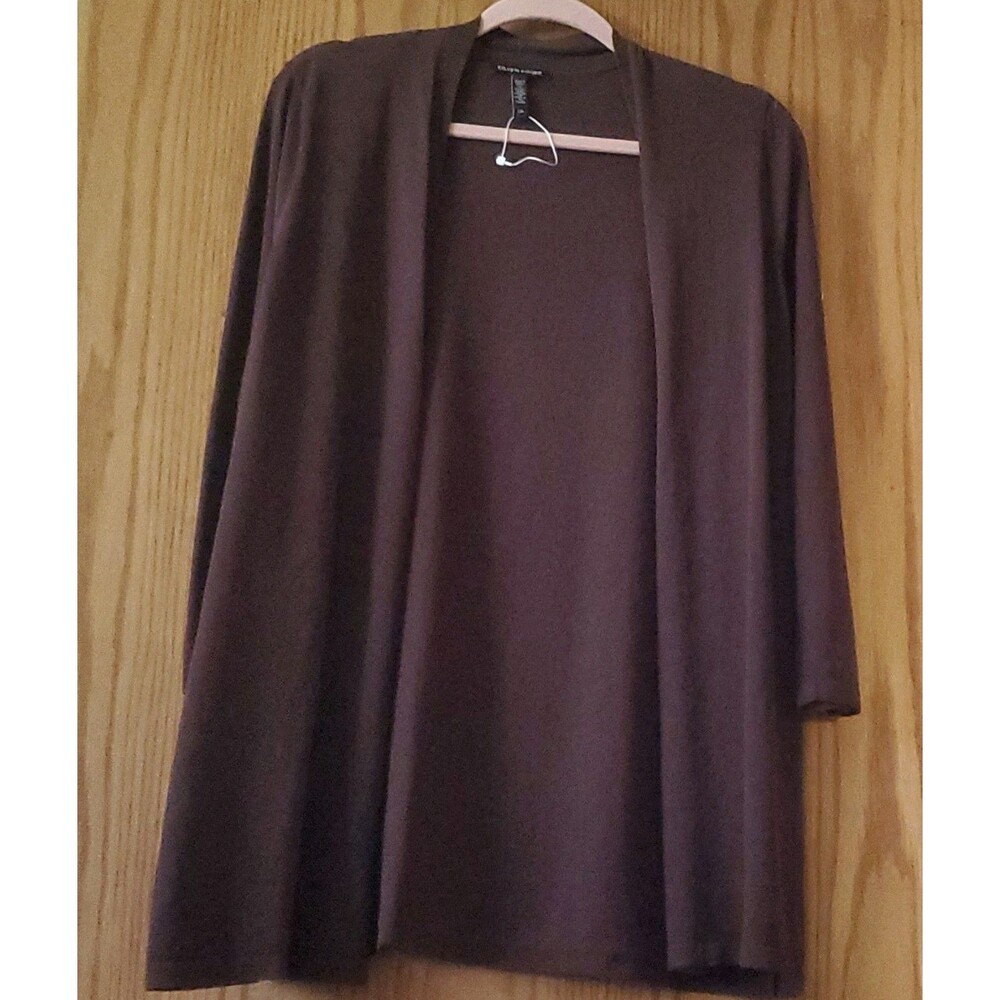 Eileen Fisher Women's L V-Neck Long Sleeve light Weight Cardigan Dark Brown
